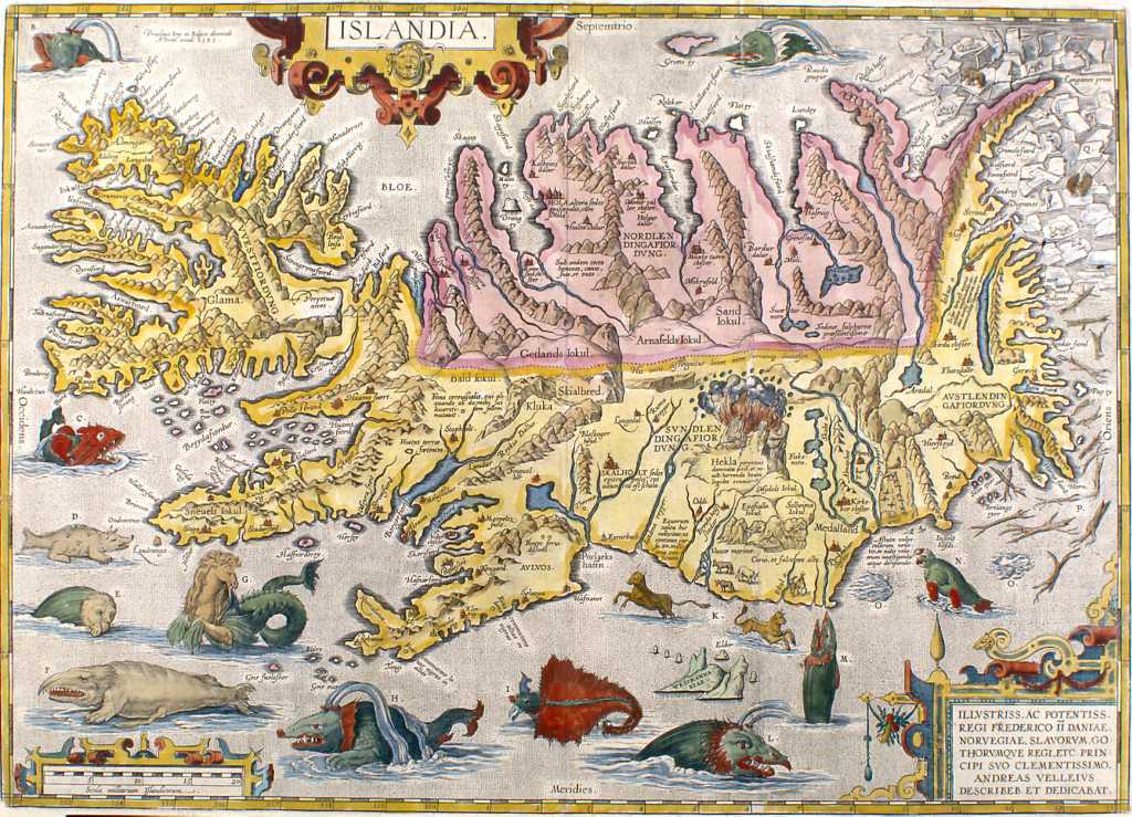 1590 map of Iceland by Abraham Ortelius