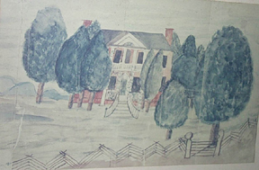Locust Ridge, Amherst County, Virginia, estate of Thomas Crews, ca. 1826, watercolor in Sweet Briar College Museum